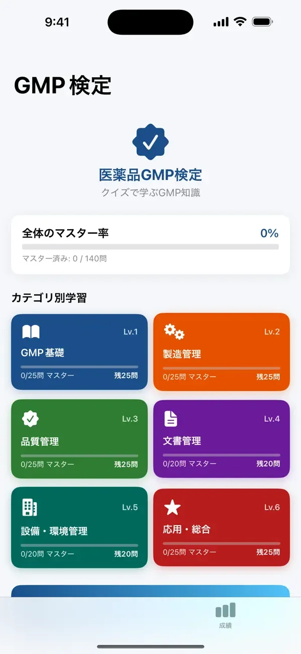GMP検定の画面